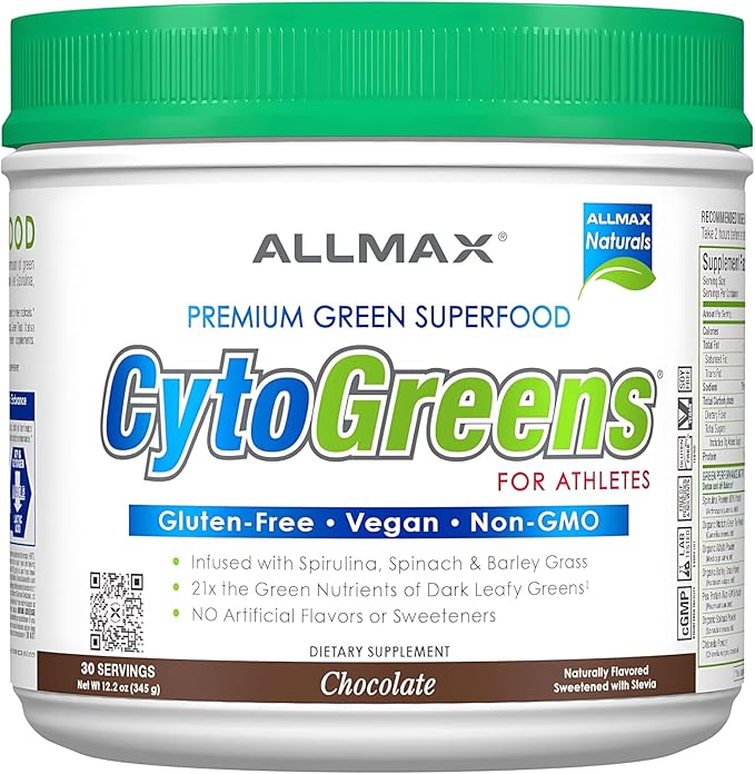 ALLMAX Naturals CytoGreens Super Greens Powder Premium Green Superfood with Greens Superfoods Prebiotic &amp Enzymes Daily Greens Supplement Chocolate 30 Servings