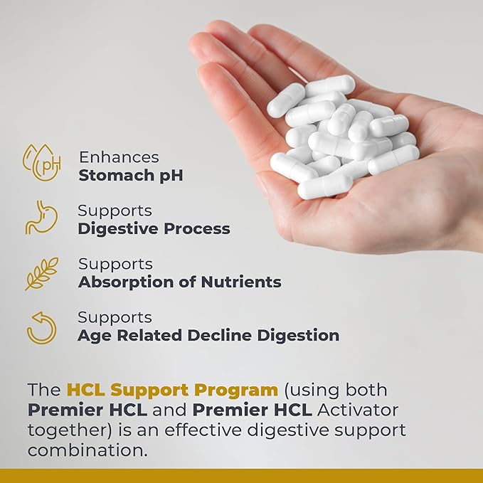 Premier Research Labs Premier HCL Activator - Pepsin Digestive Enzymes Supplement for Optimal Digestive Function for Men &amp Women Low Stomach Acid Nutrient Absorption - 90 Vegetarian Capsules