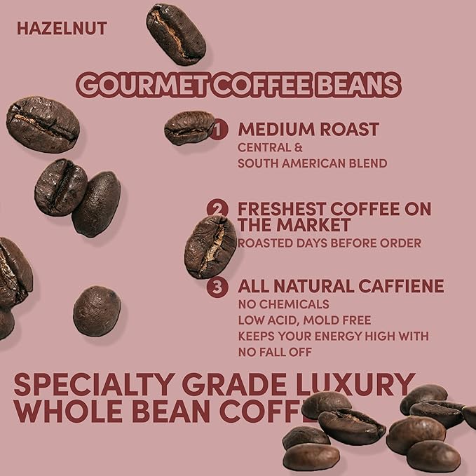 2 lb Hazelnut Whole Bean Coffee | Hazelnut Flavored Coffee Beans | Bulk Medium Roast Nutty Whole Bean | Specialty Grade | 32 oz