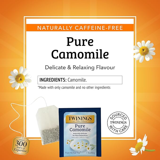 Twinings Pure Camomile Herbal Tea Individually Wrapped Bags 25 Count (Pack of 6) Calming &amp Delicate Naturally Caffeine-Free Enjoy Hot or Iced 150 Teabags