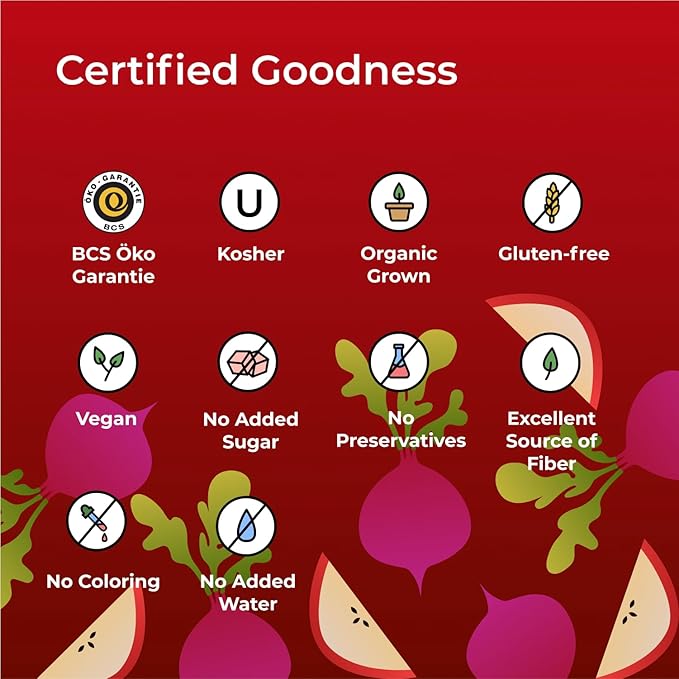 IOS Love Organic Juice - USDA Organic Certified - Cold Pressed No Added Sugar No Water No Artificial Colors No Preservatives No Flavors Added No Gluten - 33.8 Fl Oz (Red Pack of 2)
