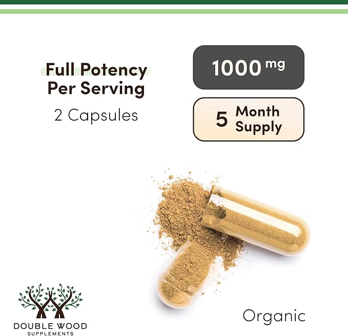 Organic Lions Mane Mushroom Capsules (300 Count) for Focus Support and Immune Health Third Party Tested and Grown in The USA - by Double Wood