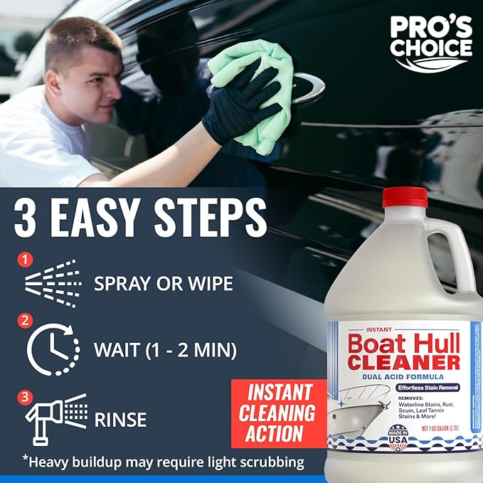 [1 Galllon] Instant Boat Hull Cleaner - Made in USA - Powerful Dual Acid Formula Easily Removes Scum Lines Rust Stains Hard Waterlines &amp More from Fiberglass Gelcoat &amp Painted Boat Surface