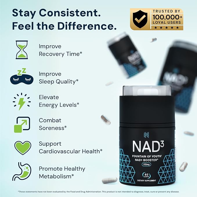 HPN NAD3 Clinical NAD+ Booster Cellular Health &amp Natural Energy - NAD Supplement for Healthy Aging Metabolic Support NRF2 &amp Longevity Nicotinamide Riboside &amp NMN Alternative 60ct 30-