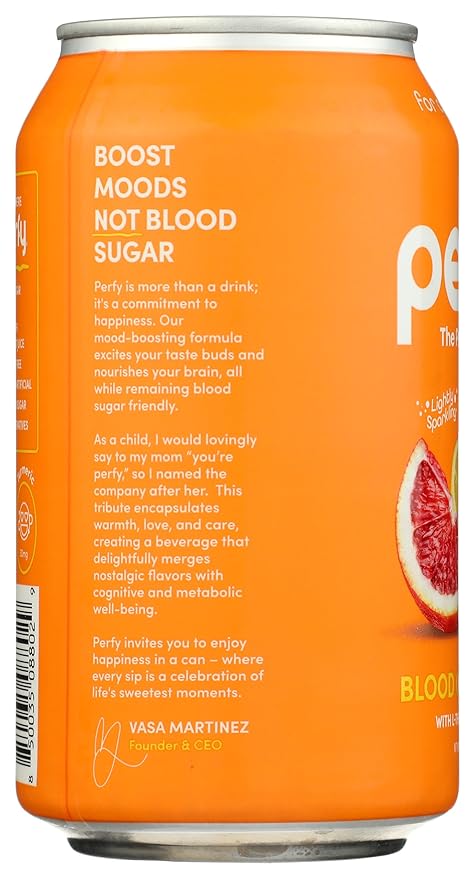 PERFY Soda Superfood Nootropic Soft Drink | All Natural Soft Drink Made With Real Fruit Juice L-theanine &amp turmeric | Low Sugar Low Carb Gluten Free Caffeine Free Keto Soda | 12 Pack (Blood O