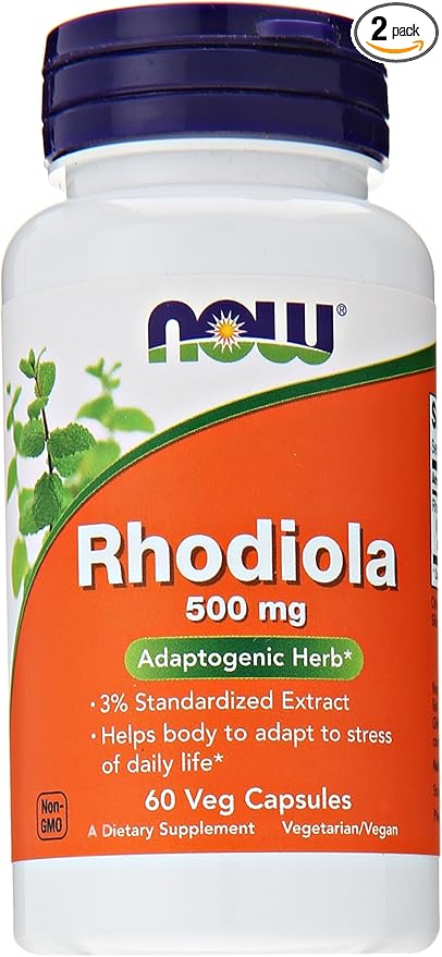 NOW Rhodiola Rhodiola Rosea 500mg 60 Capsules (Pack of 2)