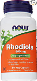NOW Rhodiola Rhodiola Rosea 500mg 60 Capsules (Pack of 2)