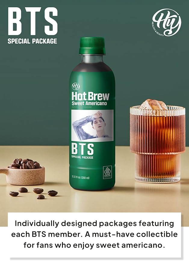 Korean Food HY Hot Brew Coffee Sweet Americano Ready-to-Drink Bottled Coffee 11.8 fl oz (350 mL) x 24 Bottles B.T.S Special Package
