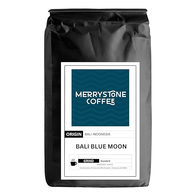 Merrystone Coffee Organic Bali Blue Moon Medium-Dark Roast Roasted to Order 1 lb Ground (Coarse)