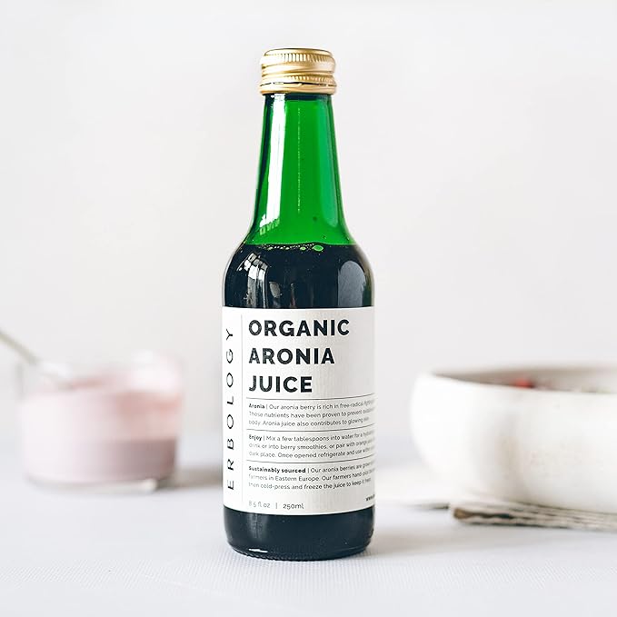 100% Organic Aronia Berry Juice 8.5 fl oz (Box of 6) - Supports Skin Health - Rich in Antioxidants - Straight from Farm - Undiluted - No Added Sugar or Preservatives - Non-GMO - Recyclable Glass