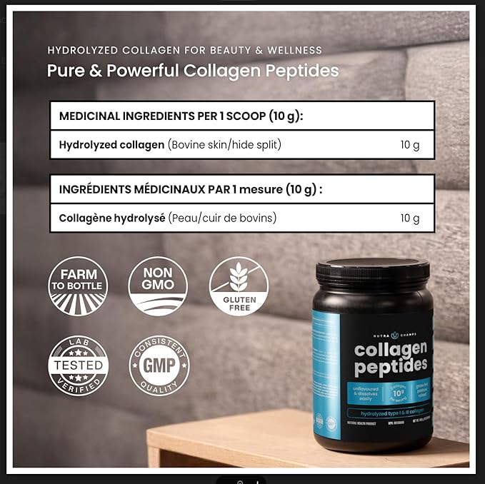 Collagen Peptides Powder - Enhanced Absorption Double Hydrolyzed Grass Fed Keto Protein Powder with Vitamin C - Premium Supplement for Hair Growth Skin Nails Joints &amp Bones Unflavored