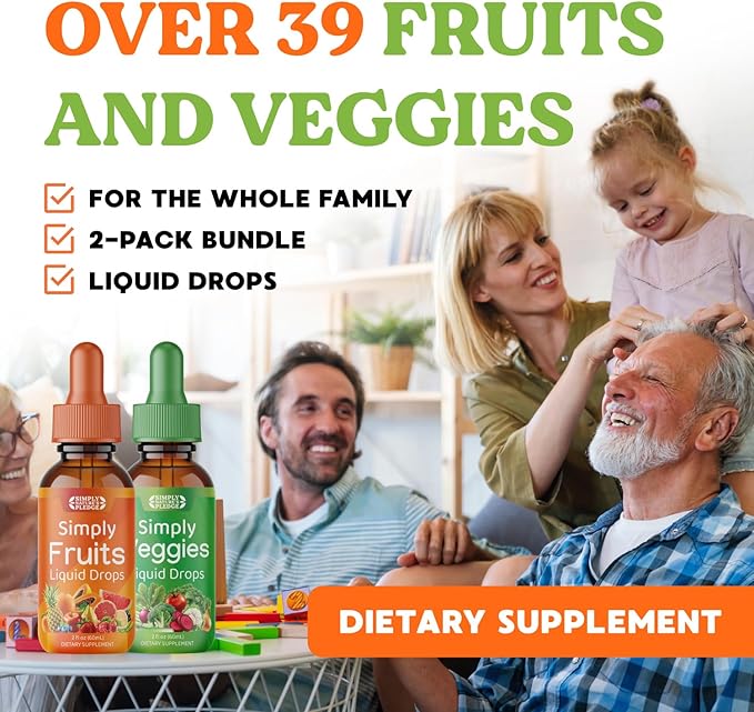 Simply Nature's Pledge - Fruit and Vegetable Supplements - Liquid Drops - Made with Whole Food Superfoods Packed Vitamins &amp Minerals - Soy Free - Made in The USA