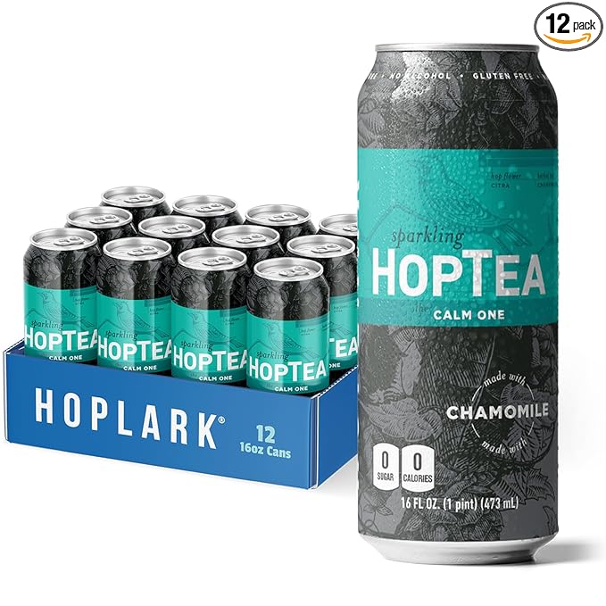 HOPLARK Sparkling HopTea - The CALM ONE - Tall 16fl oz cans (pack of 12) – Chamomile and Citra Hops – Herbal Sparkling Tea with Floral Citrus and Cinnamon Notes – Polyphenols – Antioxidants – Unsweete
