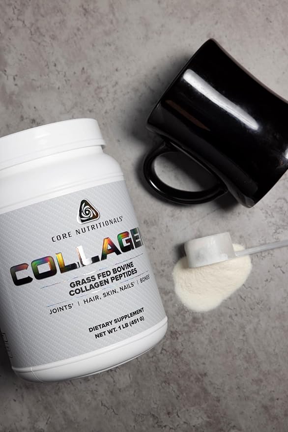 Core Nutritionals Hydrolyzed Collagen Peptides | Type I &amp III from Grass Fed Bovine | Hair Skin &amp Nails | Bone &amp Joint Support | 1 Pound (Peach Mango)