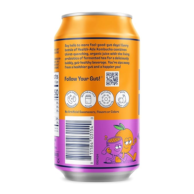Health-Ade Passion Fruit-Tangerine Kombucha Organic Drink 12-Pack (11.5 Fl Oz Cans) – Fermented Tea with Probiotics Non-GMO Vegan Gluten-Free
