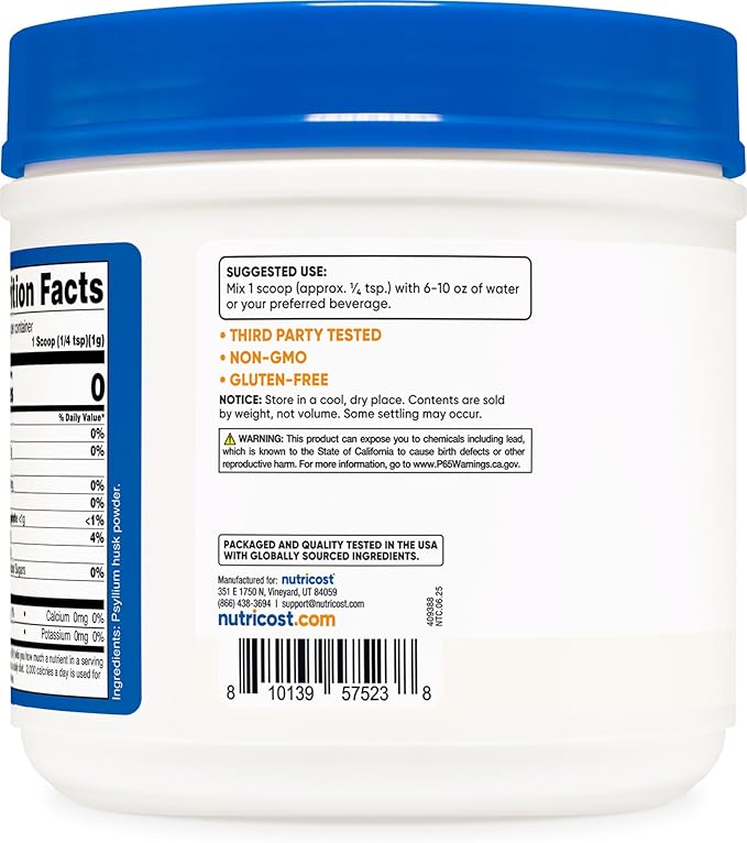 Nutricost Psyllium Husk Powder (1.5 Pounds) - GMO-Free Gluten-Free