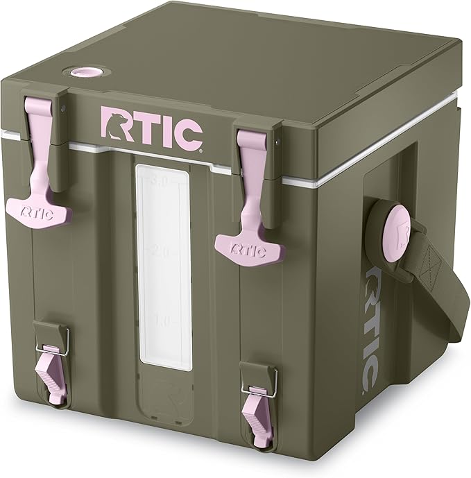 RTIC Halftime Water Cooler 3 Gallon Portable Carrier Container Drink Beverage Dispenser Stackable with 2 Taps Bottleless BPA-Free for Sports Camping BBQ Parties Picnic Olive/Pale Pink