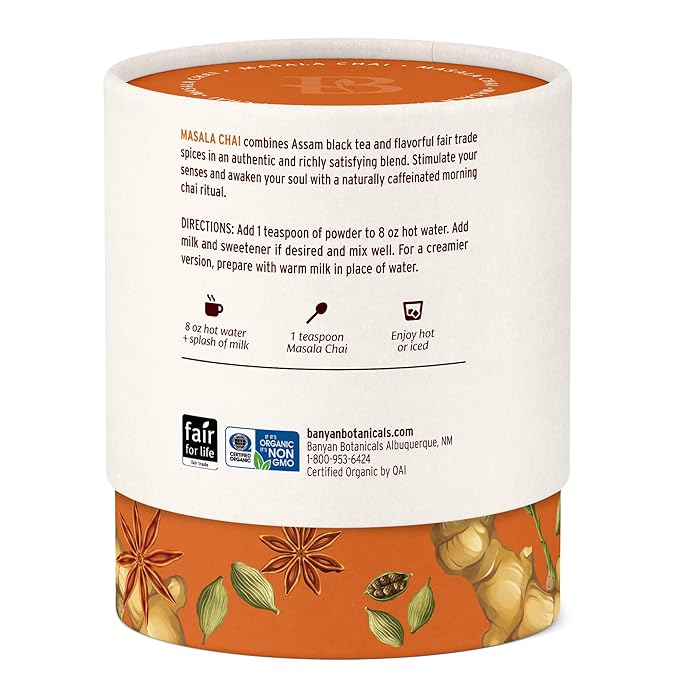 Banyan Botanicals Masala Chai – Organic Tea with Assam Black Tea L-Theanine &amp Adaptogenic Herbs – Vegan Loose Leaf Fair Trade – 3 oz 42 Servings