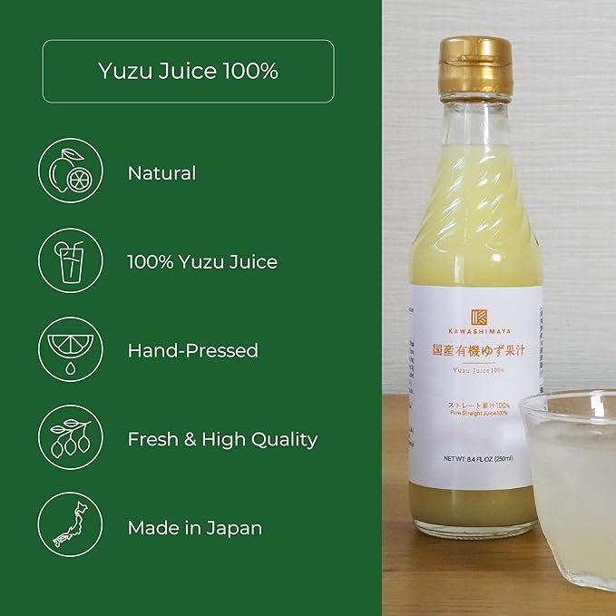 Kawashimaya Organic Yuzu Juice 8.4 fl oz (250ml) - Hand-Squeezed 100% Kito Yuzu Citrus Essence No Additives or Preservatives Made in Japan