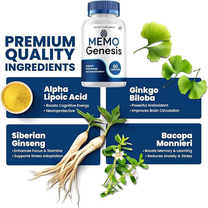 Memo Genesis Supplement Capsules – MemoGenesis Natural Blend Formula Focus Memory Support and Reviews (3 Pack – 180 Capsules)
