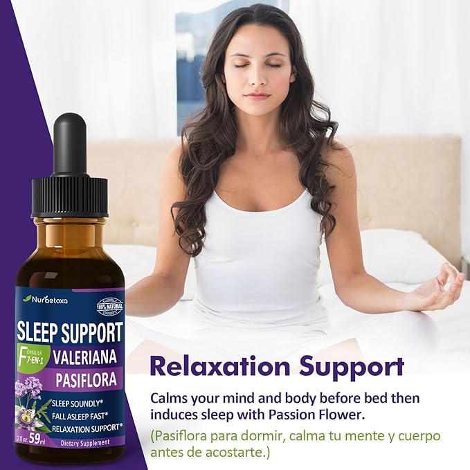 Valerian Sleep Support Drops Gotas de Pasiflora y Valeriana y Lavanda para Dormir Profundamente rapido. Passion Flower &amp Lavender Extract Liquid Tincture for Fast and Sound Sleep. 2oz