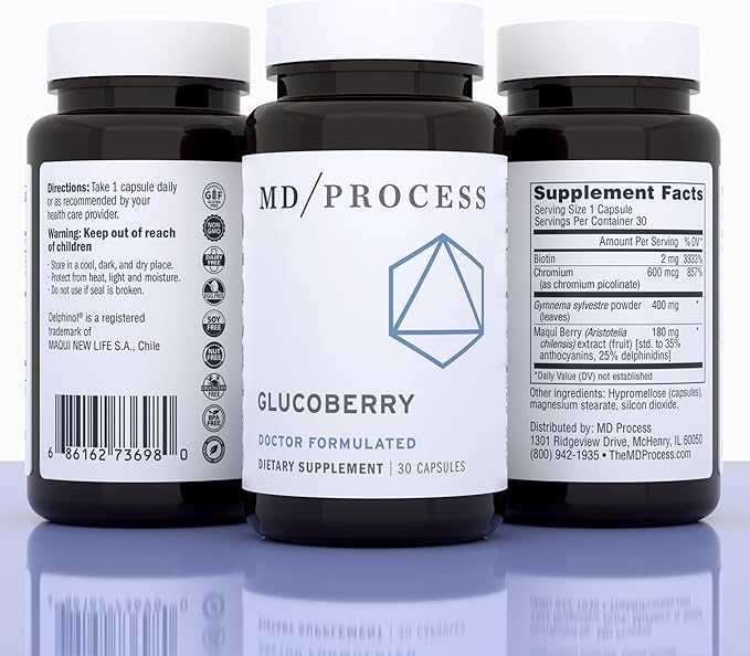 GlucoBerry Maqui Berry Extract with Chromium Picolinate for Blood Health Support - with Biotin and Gymnema Sylvestre - Doctor Formulated - 30 Capsules 3 Pack