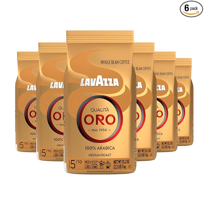 Lavazza Qualità Oro Whole Bean Coffee Blend Medium Roast 2.2-Pound Bag (Pack of 6)