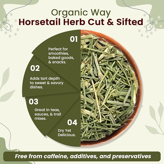 Organic Way Horsetail Herb Cut &amp Sifted (Equisetum arvense) - Herbal Tea | European Wild-Harvest | Kosher &amp USDA Certified | Vegan Non-GMO &amp Gluten Free | 100% Raw from Albania (1LBS / 16