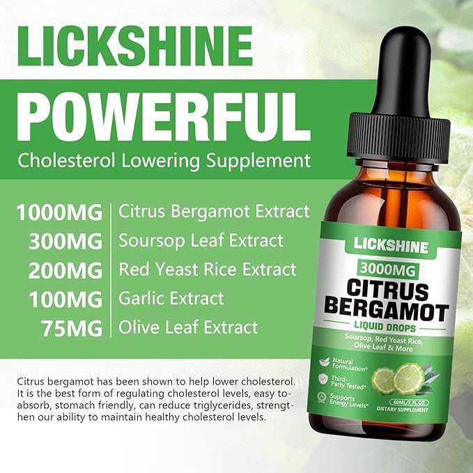 2 Pack 3000mg Citrus Bergamot Liquid Drops - High Absorption - Cholesterol Lowering Supplement for Immune Support Anti-Aging Hight Cholesterol - Soursop Bitters Liquid 4 Fl Oz