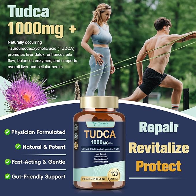 Totaria TUDCA 1000mg Liver Support Supplement with Milk Thistle NAC ALA 80% Silymarin 15-in-1 Extra Strength Bile Salts for Liver Cleanse Detox &amp Repair Gallbladder Non-GMO 120 Capsules