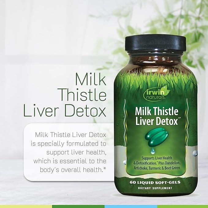 Irwin Naturals Milk Thistle Liver Detox - 60 Liquid Soft-Gels Supports Liver Health with Dandelion Artichoke Turmeric &amp Green Beet Root - 30 Total Servings