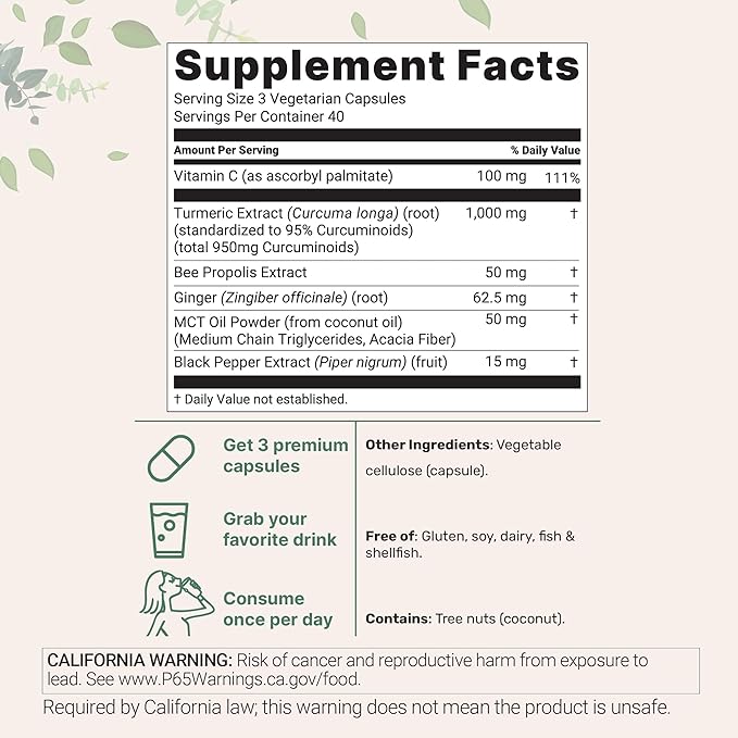Micro Ingredients Pure Turmeric Curcumin Supplement 1000mg – 95% Curcuminoids with Black Pepper &amp Ginger – High Absorption for Joint &amp Antioxidant Support* – Filler Free 240 Veggie Capsules