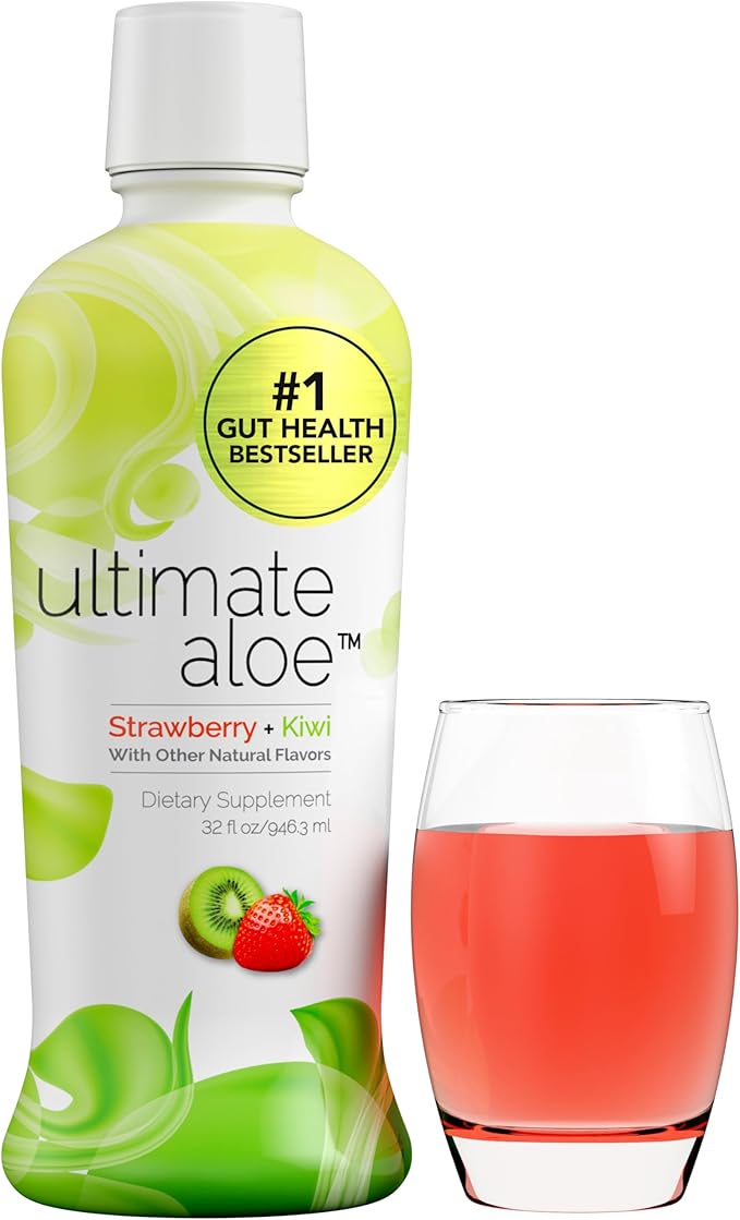 Ultimate Aloe – Aloe Juice for Gut Health Digestive Comfort Immune Support and Nutrient Absorption – Strawberry &amp Kiwi Flavor – 16 Servings