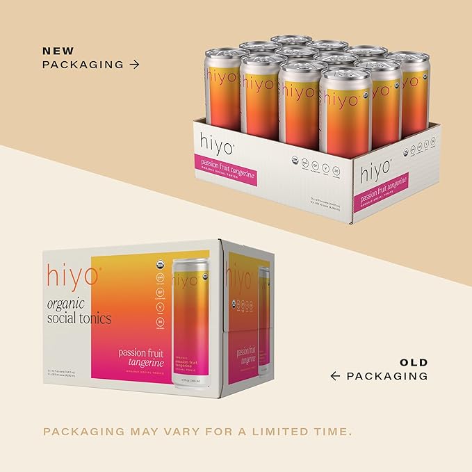 Hiyo Organic Social Tonic- Passion Fruit Tangerine 12 Pack – N.A. Functional Seltzer Sparkling Water Crafted with Organic Adaptogens Nootropics &amp Botanicals