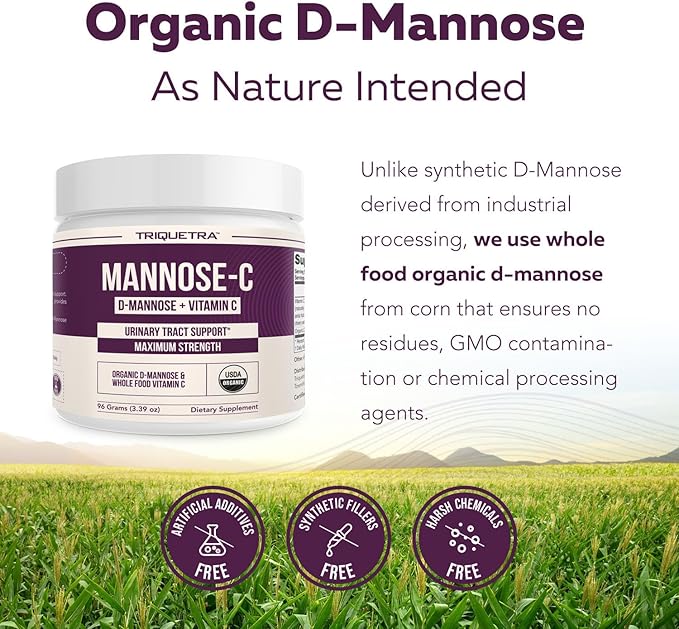 Mannose-C - Organic D Mannose Powder + Whole Food Vitamin C Natural UTI Support Supplement to Flush &amp Cleanse Urinary Tract Certified Organic Urinary Health for Women Vegan Non-GMO (60 Serving