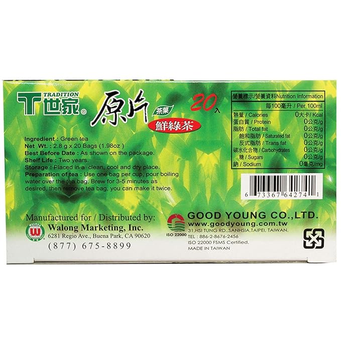 Tradition Tea Fresh Green Tea 20-Count Boxes (Pack of 6)