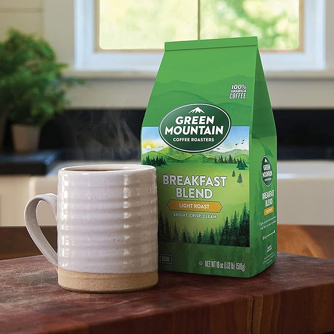 Green Mountain Coffee Roasters Breakfast Blend Whole Bean Coffee Bagged 18 oz (Pack of 2)