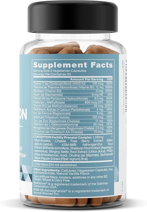 Eu Natural Conception for Her Fertility Supplements for Women - Ovulation Hormonal Balance &amp Regular Cycle Support - Myo-Inositol Folate Folic Acid &amp Vitex - 60 Vegetarian Capsules