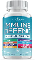 8 in 1 Immune Supplement with Echinacea Vitamin C and Zinc 50mg Vitamin D 5000 IU Turmeric Curcumin &amp Ginger B6 Elderberry 60 Capsules