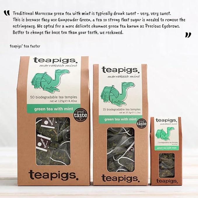 Teapigs Green Tea With Mint Tea Bags Made With Whole Leaves caffeine-free natural ingredients (1 Pack of 50 Teabags)