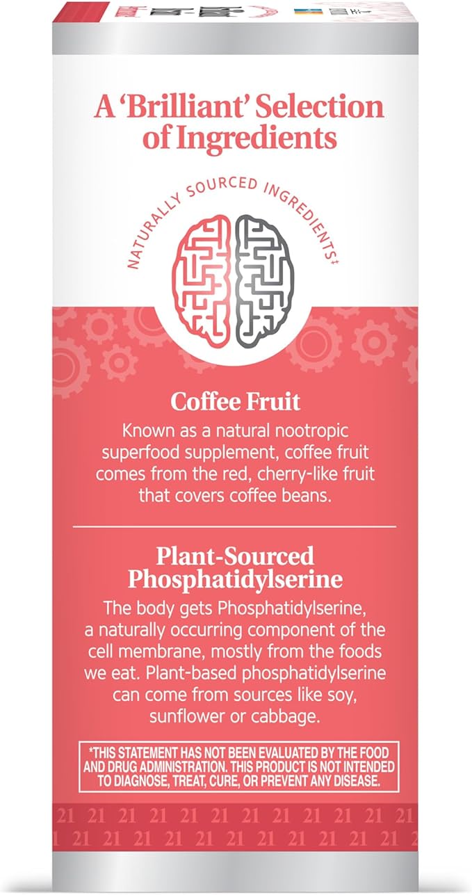 21st Century Brilliant Brain Performance Capsules (30 Count) Cognitive Health Support Contains Plant-Sourced Phosphatidylserine &amp Nootropic Coffee Fruit Extract Decaf &amp Gluten Free