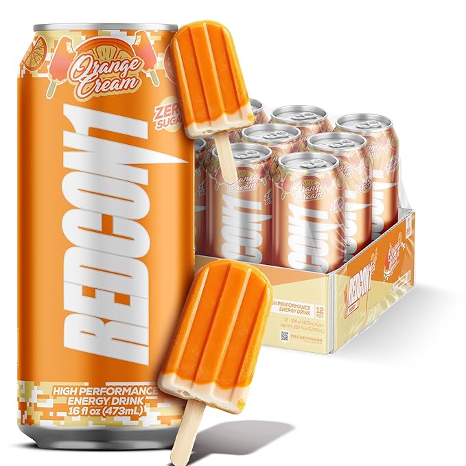 REDCON1 Energy High Performance Drink Orange Cream - Zero Sugar Energy Drink with Alpha GPC Nootropic - 200mg of Natural Caffeine from Green Coffee Beans - Vitamin B6 B12 &amp B5 to Boost Mood (12