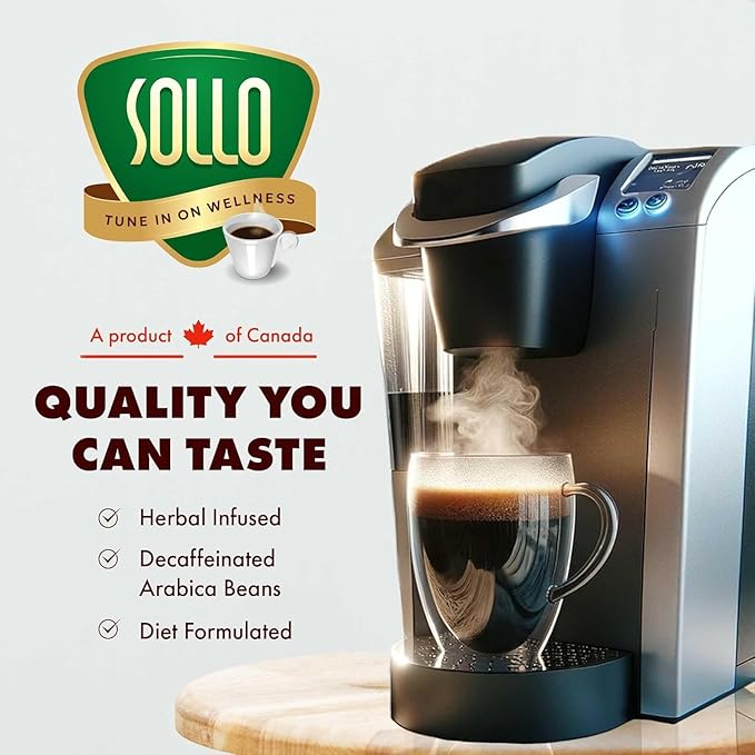 SOLLO Slim Decafenated Coffee Pods Diet Support Weight Loss with Garcinia Vitamins and Green Coffee Bean Extract Compatible w/Keurig K-Cup Brewers Decaf 24 ct