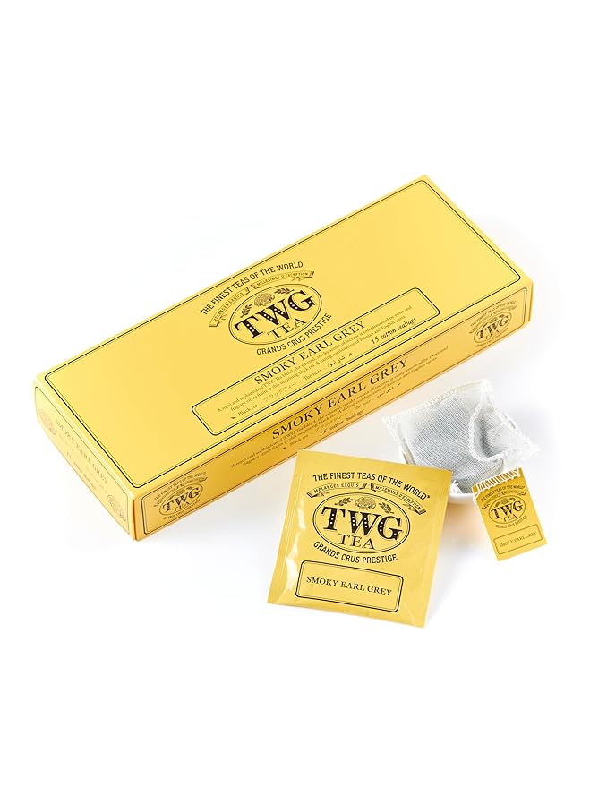 TWG Tea | Smoky Earl Grey | Black Tea | Bergamot | 15 Hand Sewn Cotton Teabags | Gift Set