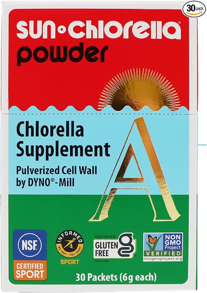 Sun Chlorella Powder Green Algae Superfood Supplement Supports Whole Body Wellness Immune Defense Gut Health &amp Natural Energy Boost - Chlorophyll B12 Protein Non-GMO - 30 Packets