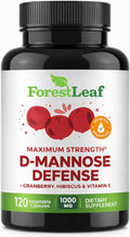 ForestLeaf D Mannose Supplements for Women &amp Men - D-Mannose 1000mg Capsules with Cranberry Hibiscus &amp VIT C - DMannose Pills for UTI Urinary Tract &amp Bladder Support - 120 Caps