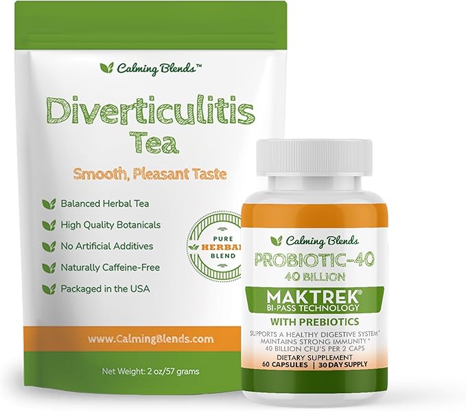 Digestive Support Tea &amp Probiotic Supplement (40 Billion CFU 60 Capsules) | Herbal Tea and Probiotic Duo for Digestive Comfort &amp Gut Health