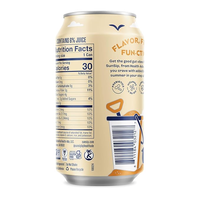 SunSip Prebiotic Soda by Health-Ade Better-for-You Soda Swap Beverage with Vitamins &amp Minerals Naturally Sweetened with 4g of Sugar Cream Soda 11.5 oz (12 Pack)