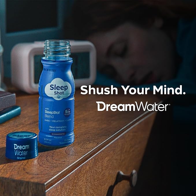 Dream Water Sleep Aid Supplement Drink Melatonin 5mg GABA 5-HTP Zero Sugar Natural Flavors No Added Colors 2.5 oz Liquid Sleep Shots Nighttime Nectar 12-Count