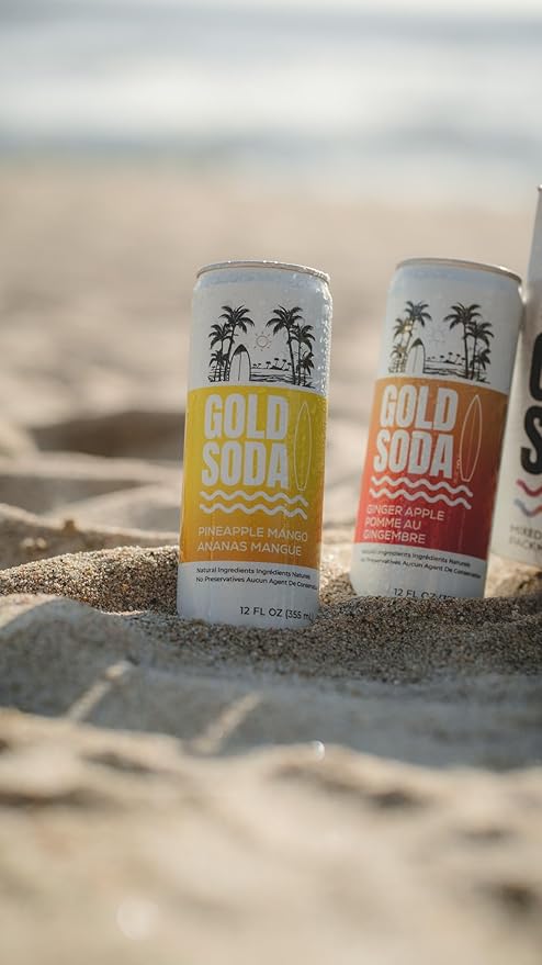 Gold Soda - Natural Ingredients - Organic Cane Sugar - Non-GMO - No Preservatives - Monk Fruit - Sparkling Water - Made with Natural and Organic Flavors 12 Fl Oz (24 Pack) (24 Pack Pineapple Mango)